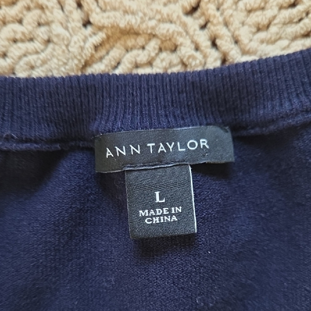 Ann Taylor Navy Knit & Cotton Eyelet Mixed Media Dress - Size L - Picture 5 of 9